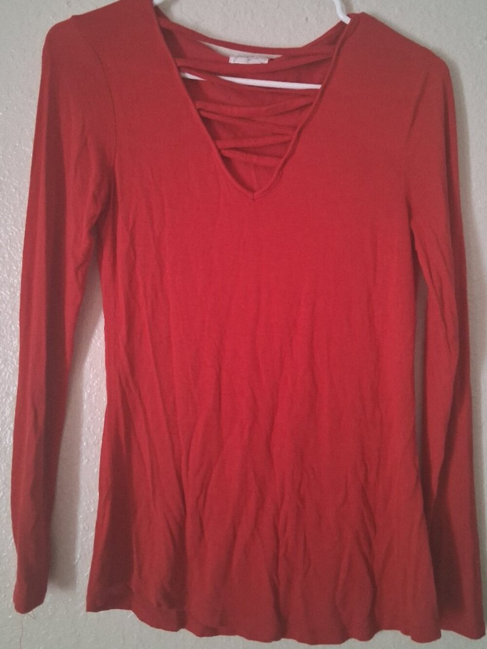 Red V Neck Long Sleeves Top
